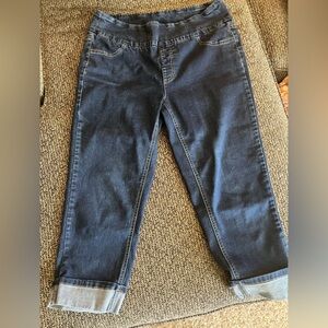 SLIM-SATION Women's Wide Band Pull-on Boyfriend Cuffed Denim Crop